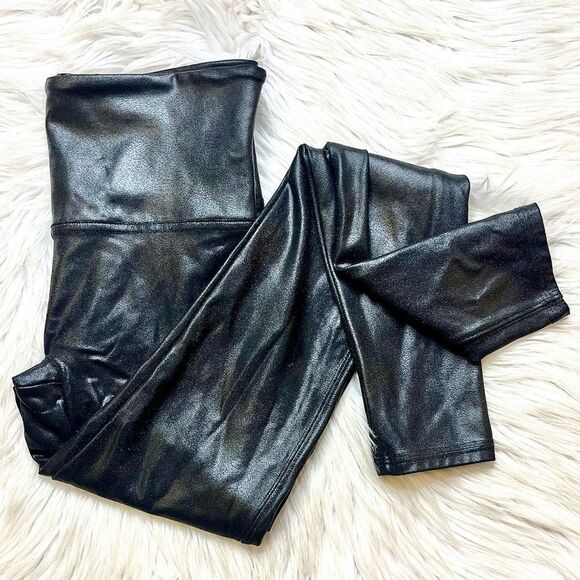 Spanx Faux Leather Shiny Black Leggings Medium - Picture 1 of 6